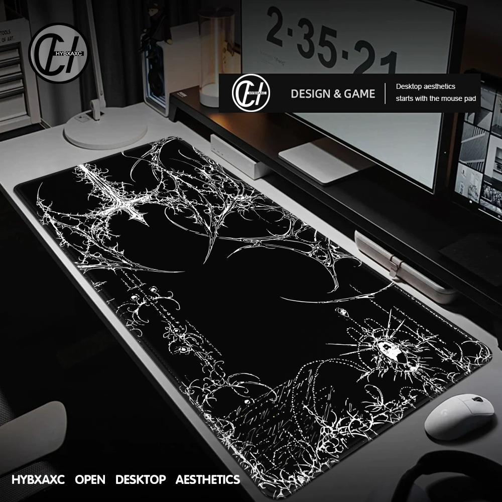 Gaming Mouse Pad Xl - سجادة مكتب سايبرسيجيليزم سوداء وبيضاء بتصميم