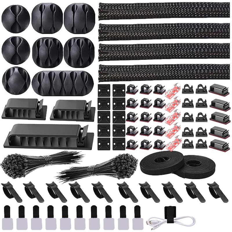 Sleeved Cable Kit - 282/352/367 قطعة مجموعة إدارة منظم الكابلات